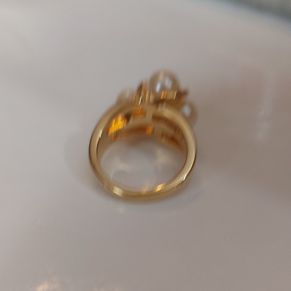 Gold Pearl Cluster Ring with Clear Accents - Picture 5 of 8